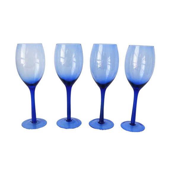 4 Vintage Cobalt Blue Wine Glasses Stem Wine Glass - Picture 1 of 4